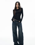 IAMXIAA Low-Rise Vintage Whisker Wash Baggy Wide-Leg Jeans