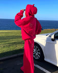 Rase le sol Rhinestone Gothic Zip-Up Hoodie & Wide-Leg Pants Set