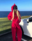 Rase le sol Rhinestone Gothic Zip-Up Hoodie & Wide-Leg Pants Set