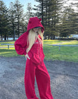 Rase le sol Rhinestone Gothic Zip-Up Hoodie & Wide-Leg Pants Set