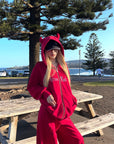 Rase le sol Rhinestone Gothic Zip-Up Hoodie & Wide-Leg Pants Set