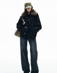 IAMXIAA Fur Collar Oversized Double-Breasted Short Coat