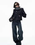 IAMXIAA Structured Shoulder Wool Double-Breasted Cropped Jacket