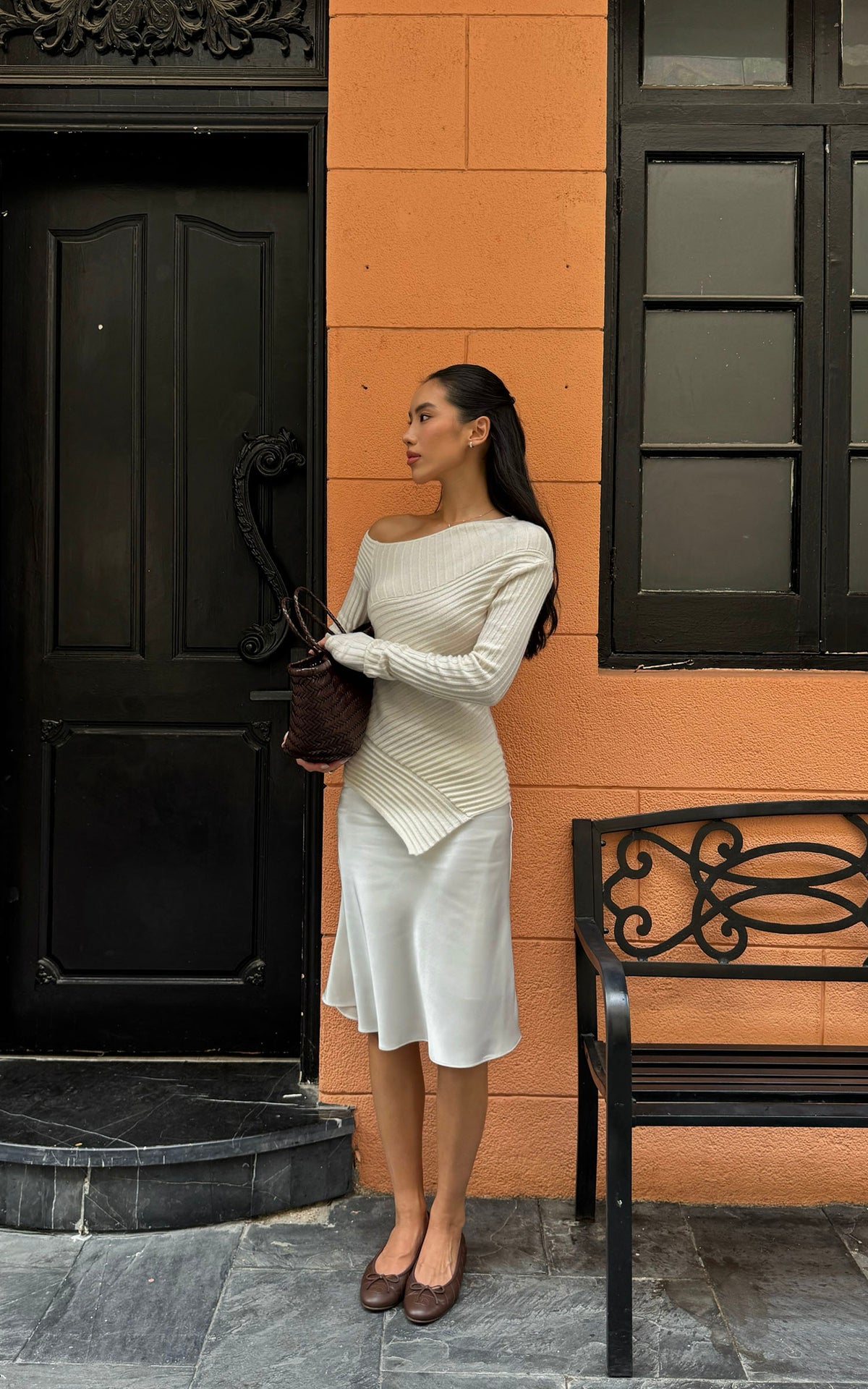 ROVENTE Lace-Trim Satin Fishtail Midi Skirt