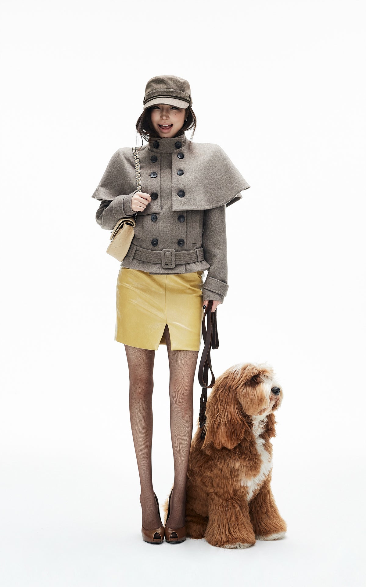 IAMXIAA Detachable Cape Double-Breasted Belted Jacket