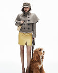 IAMXIAA Detachable Cape Double-Breasted Belted Jacket