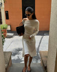 ROVENTE Lace-Trim Satin Fishtail Midi Skirt