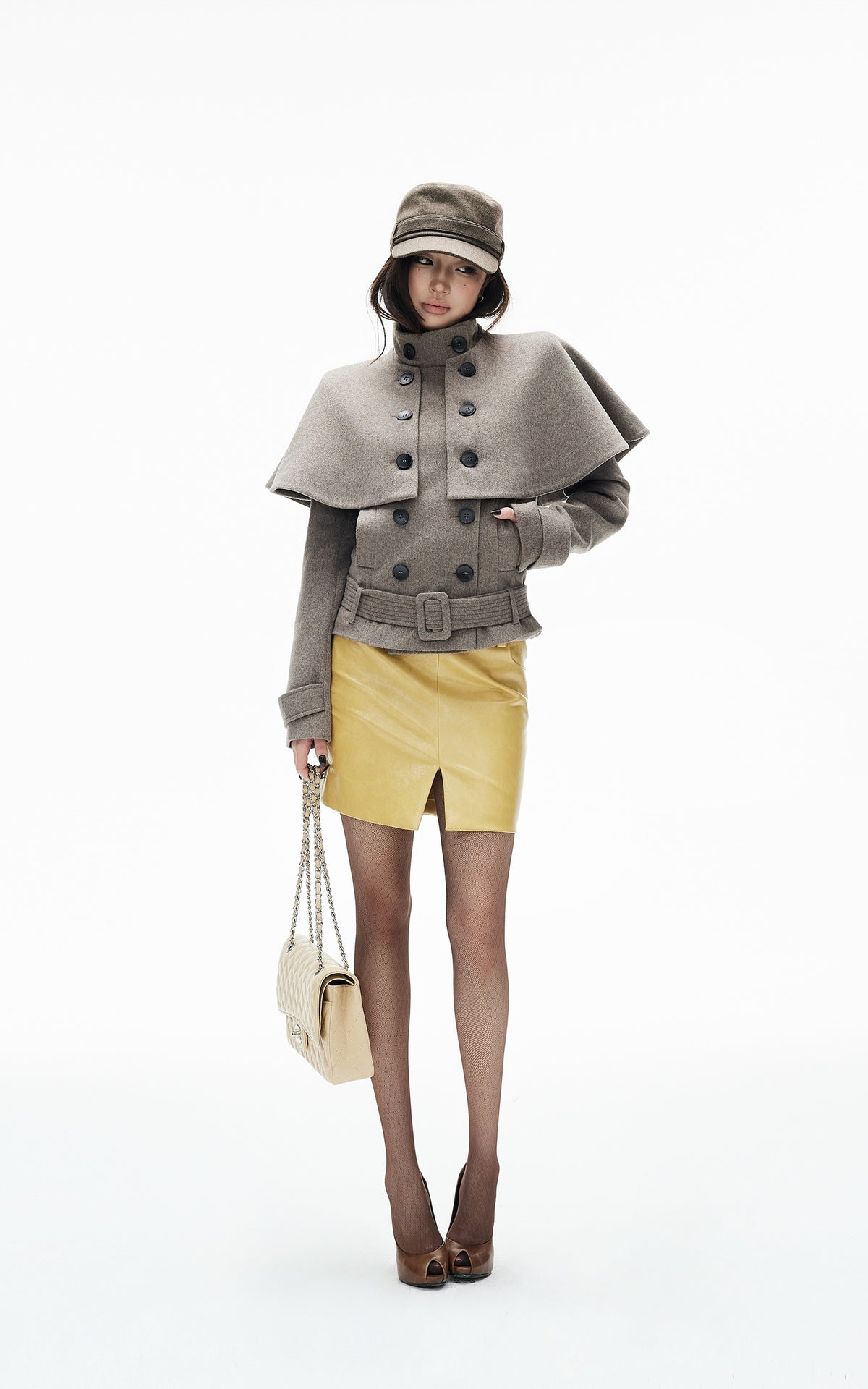 IAMXIAA Detachable Cape Double-Breasted Belted Jacket