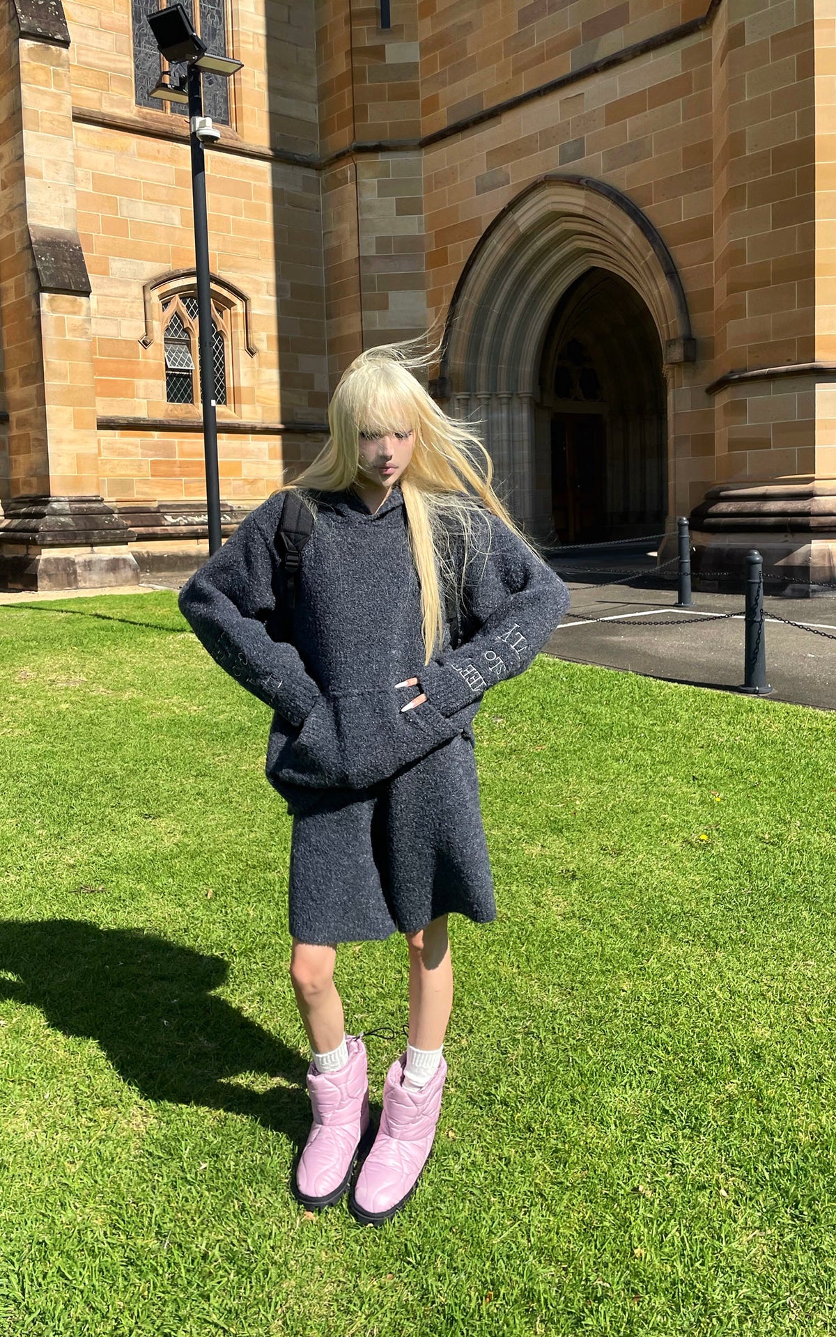 Rase le sol Embroidered Hooded Knit Sweater &amp; Long Shorts Set