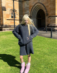 Rase le sol Embroidered Hooded Knit Sweater & Long Shorts Set