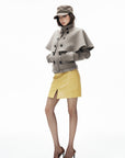 IAMXIAA Detachable Cape Double-Breasted Belted Jacket