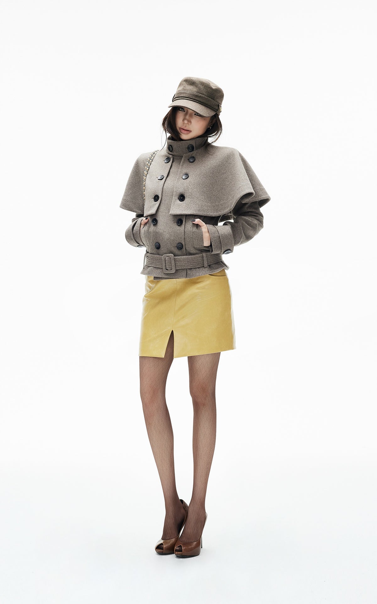 IAMXIAA Mini-jupe fendue devant effet cuir délavé vintage