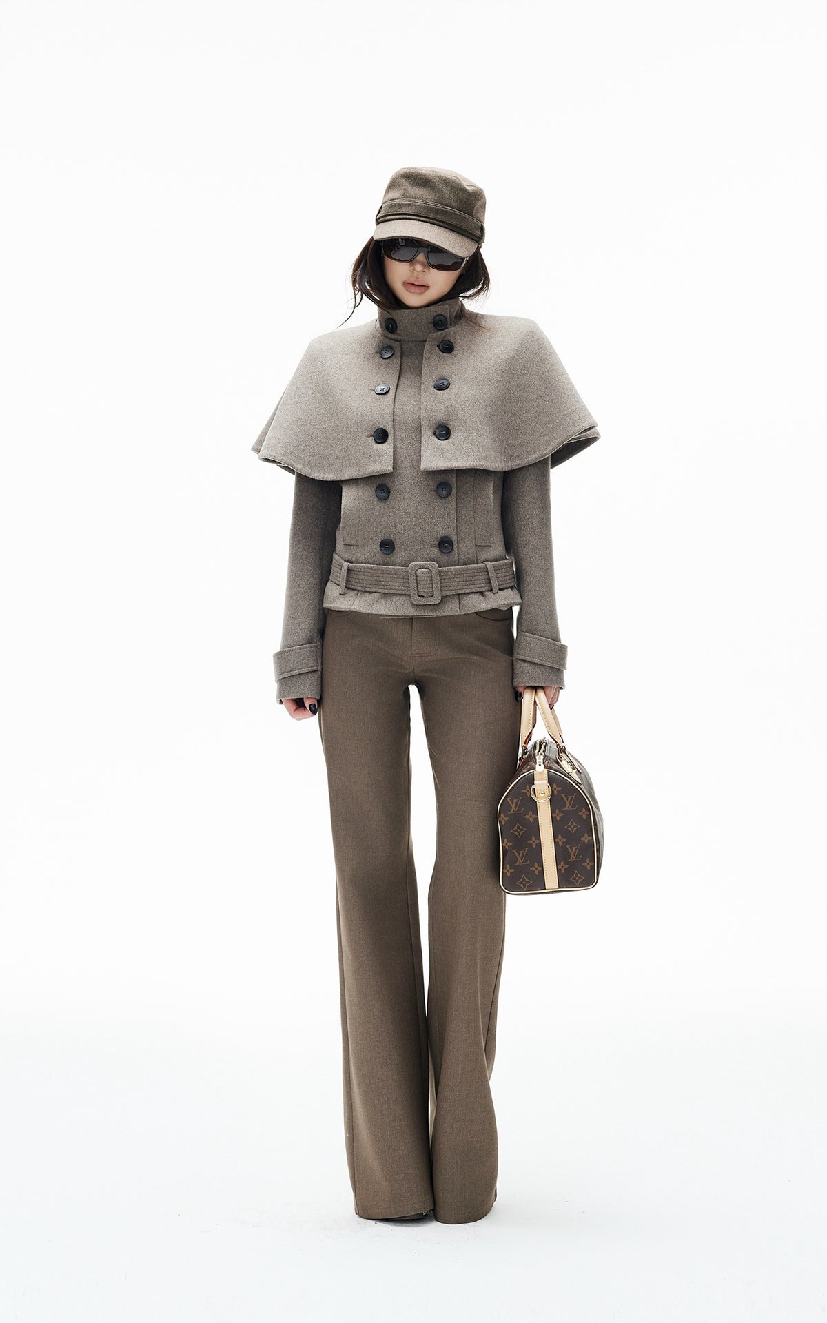 IAMXIAA Detachable Cape Double-Breasted Belted Jacket