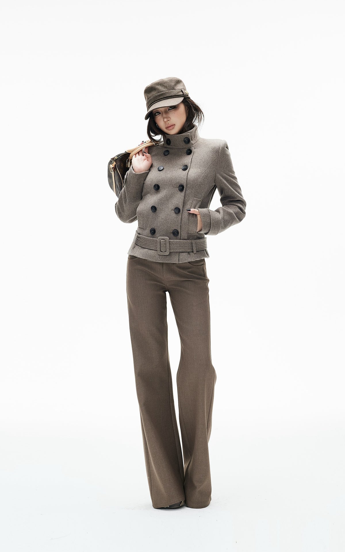 IAMXIAA Detachable Cape Double-Breasted Belted Jacket