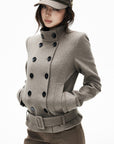 IAMXIAA Detachable Cape Double-Breasted Belted Jacket