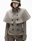 IAMXIAA Detachable Cape Double-Breasted Belted Jacket