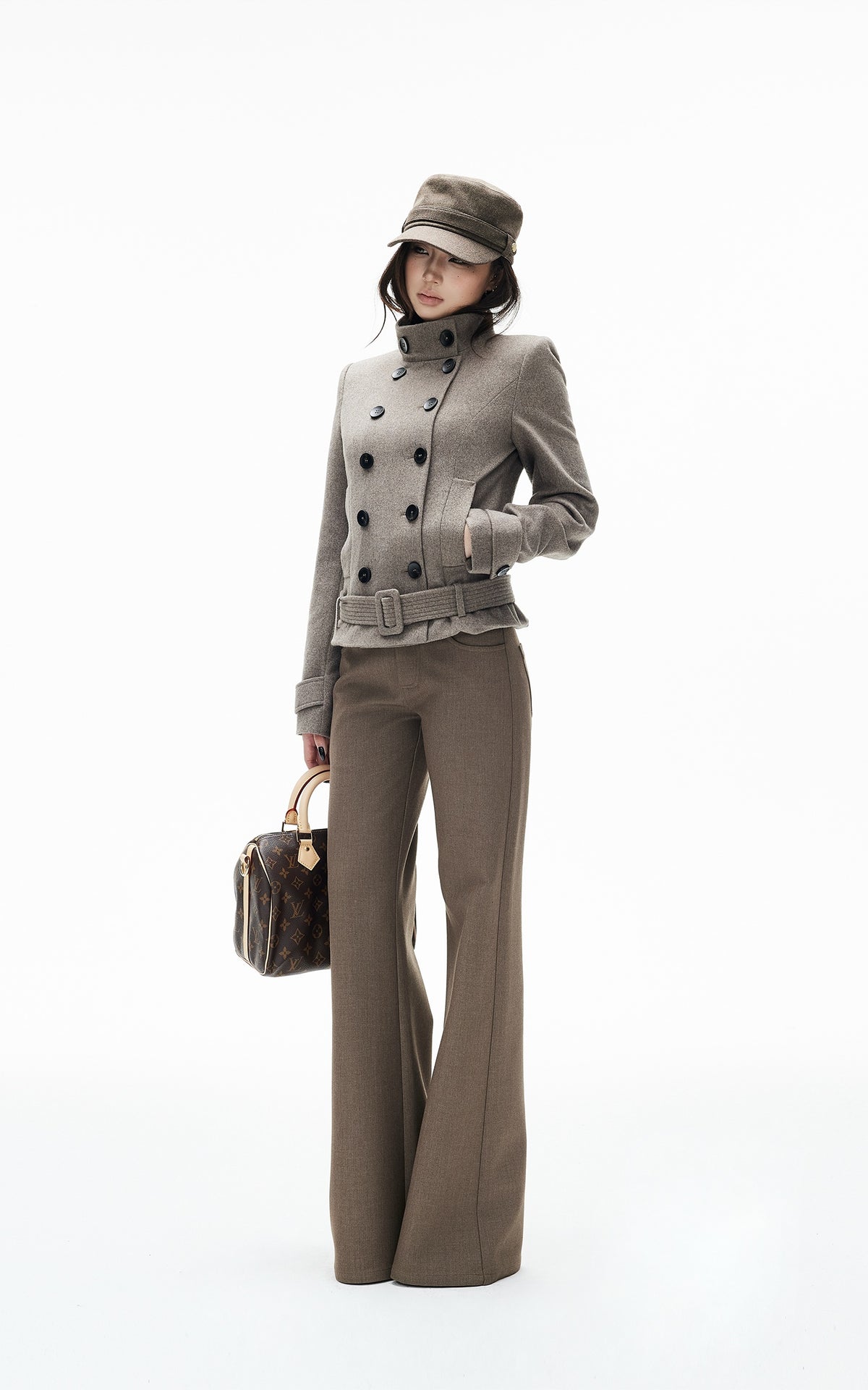 IAMXIAA Detachable Cape Double-Breasted Belted Jacket