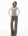 IAMXIAA Retro Slim-Fit Turtleneck Sleeveless Wool Knit Top with Ribbed Hem