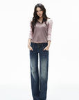 IAMXIAA Colorblock Raglan Sleeve Notch Neck Long Sleeve Top