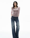 IAMXIAA Low-Rise Vintage Washed Wide-Leg Flared Jeans