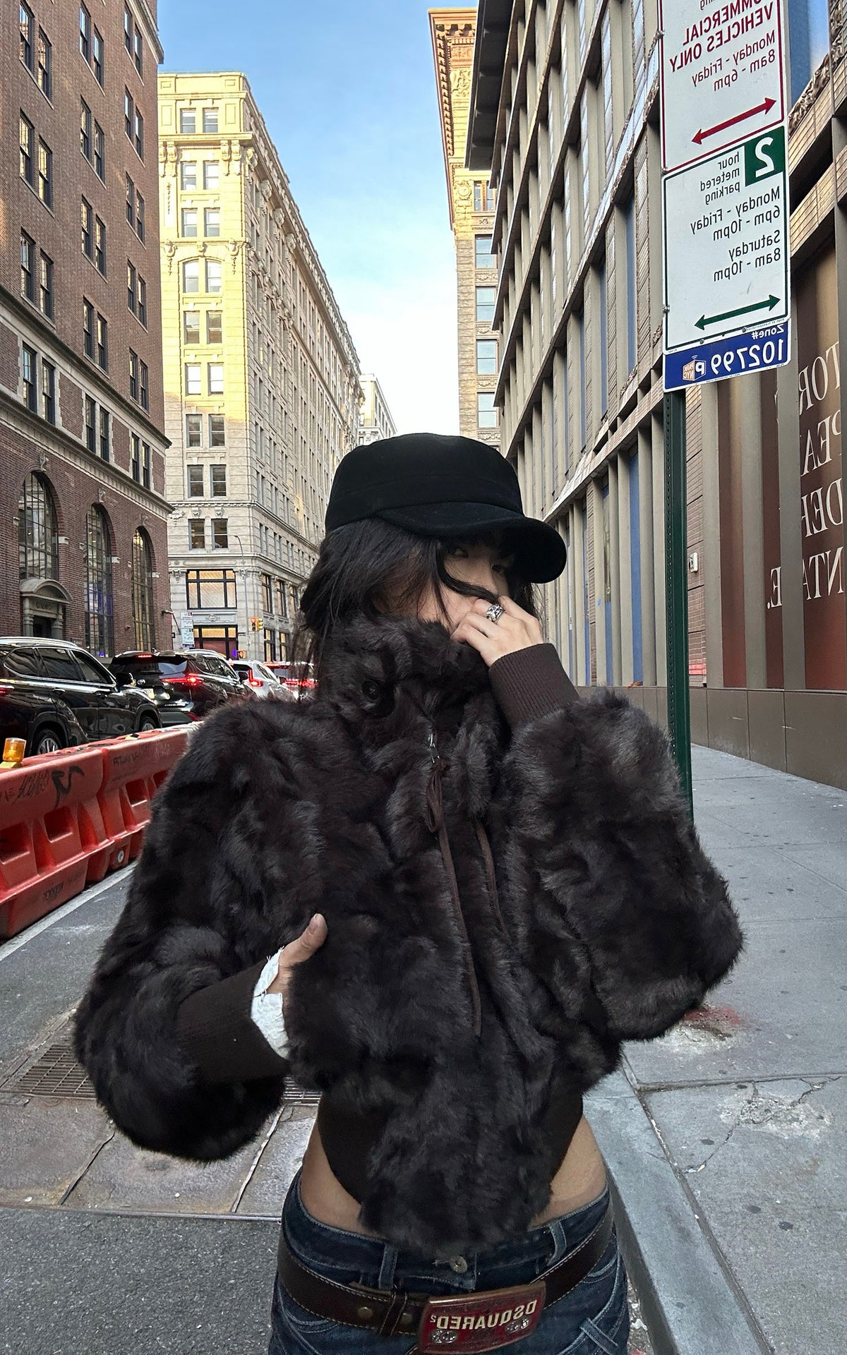 WARDEN EDGE High-Collar Cropped Faux Fur Bomber Jacket