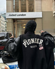 WARDEN EDGE Oversized Contrast Sleeve Varsity Bomber Jacket