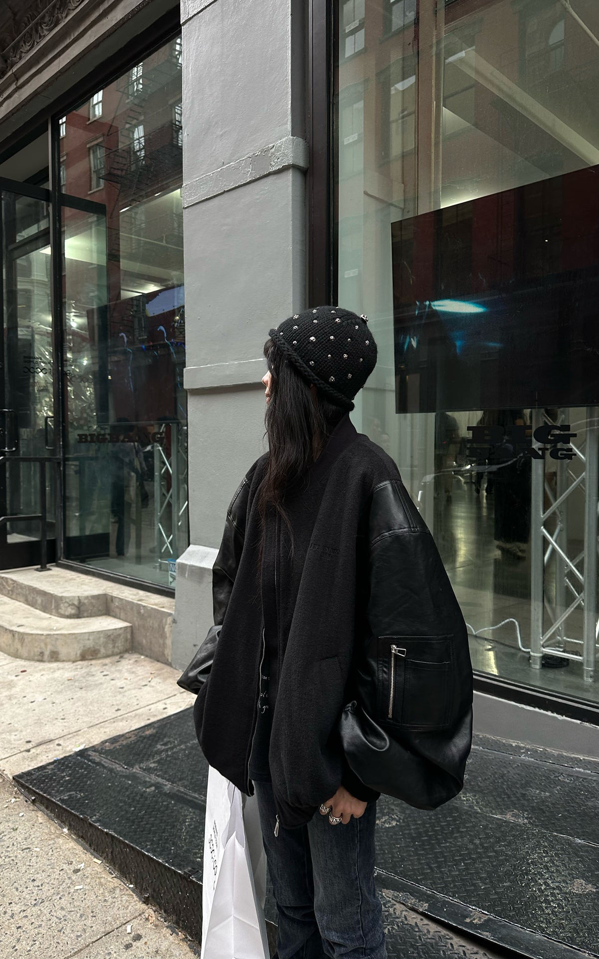 WARDEN EDGE Oversized Contrast Sleeve Varsity Bomber Jacket