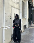WARDEN EDGE Black Hooded Puffer Jacket with Knit Sleeves