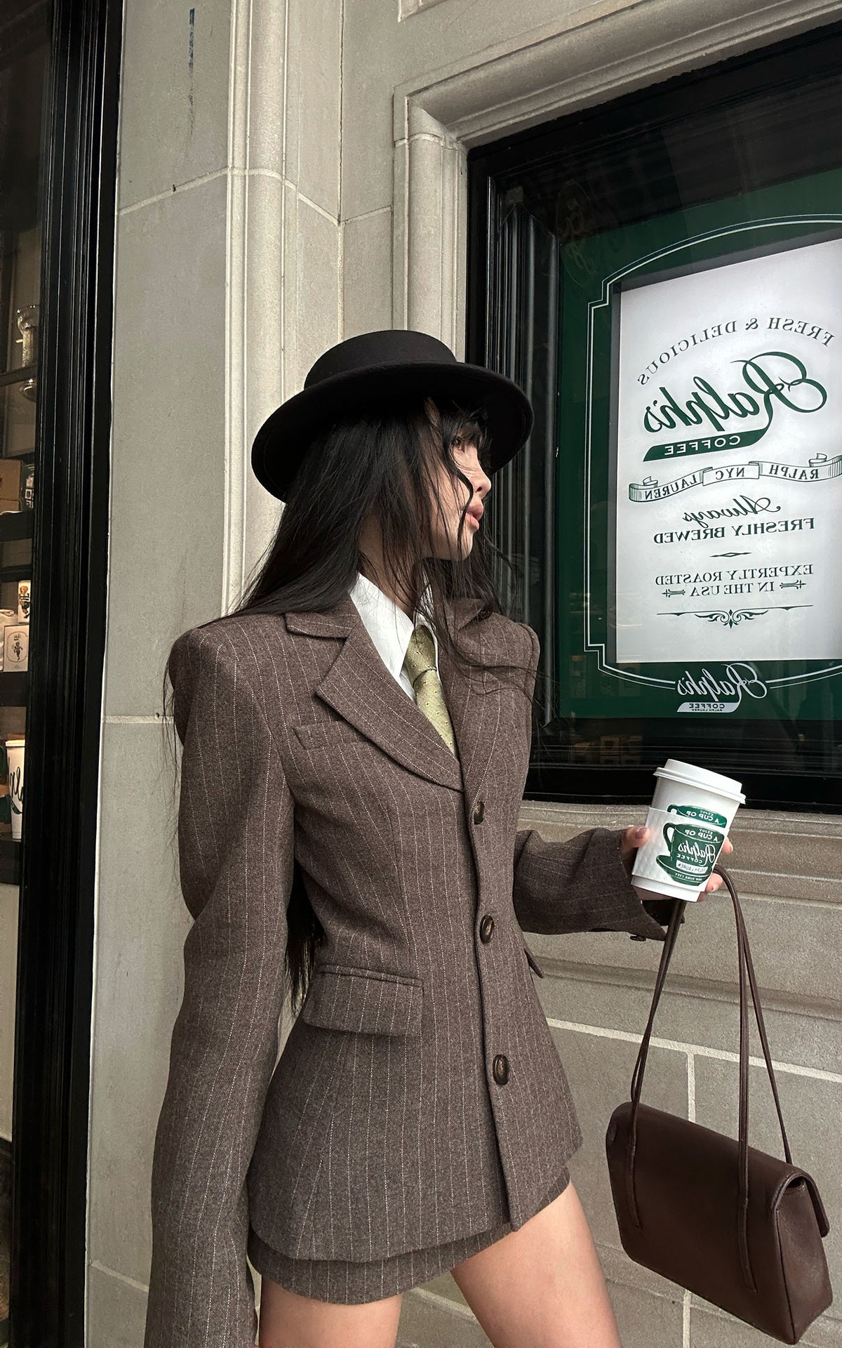 WARDEN EDGE Sculpted Pinstripe Blazer &amp; Mini Skirt Set