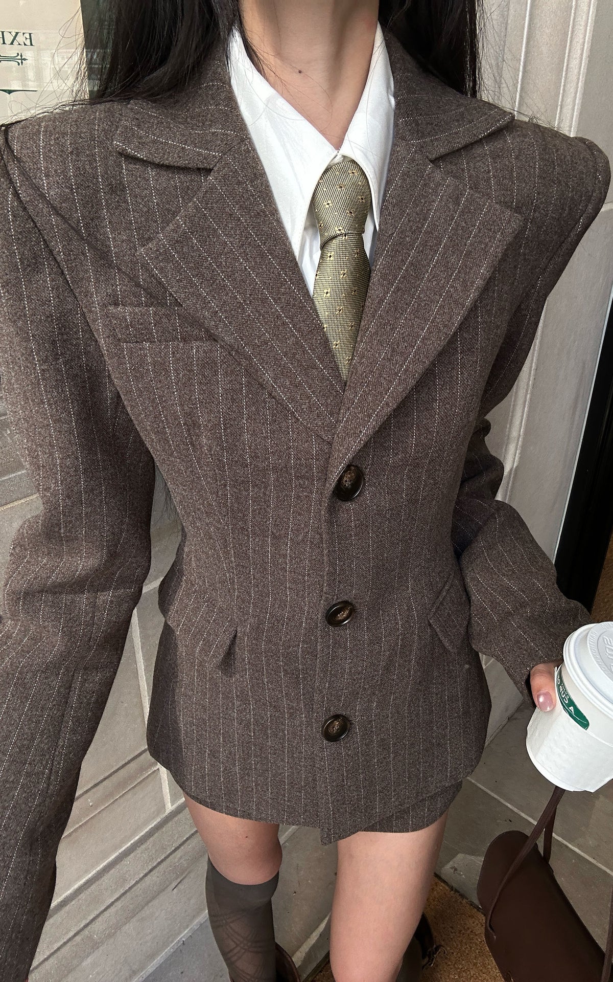 WARDEN EDGE Sculpted Pinstripe Blazer &amp; Mini Skirt Set