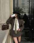WARDEN EDGE Sculpted Pinstripe Blazer & Mini Skirt Set