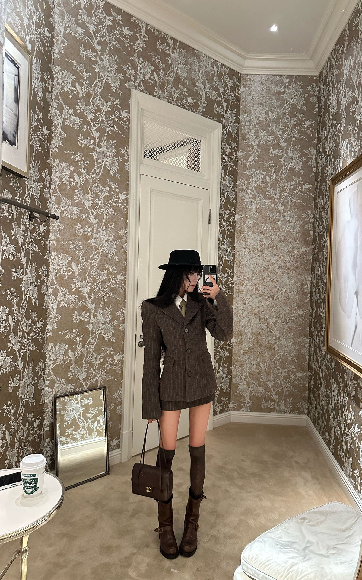 WARDEN EDGE Sculpted Pinstripe Blazer &amp; Mini Skirt Set