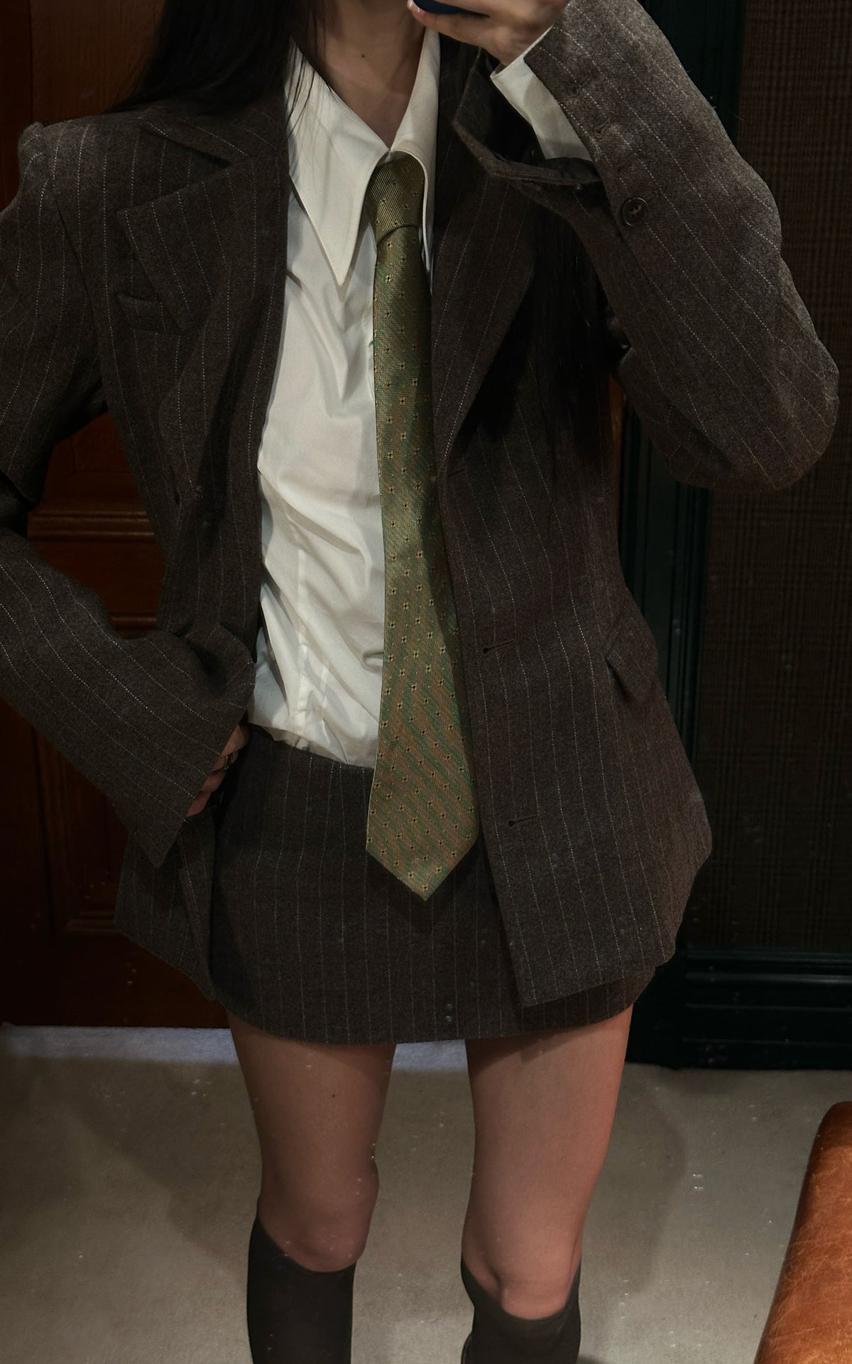 WARDEN EDGE Sculpted Pinstripe Blazer &amp; Mini Skirt Set