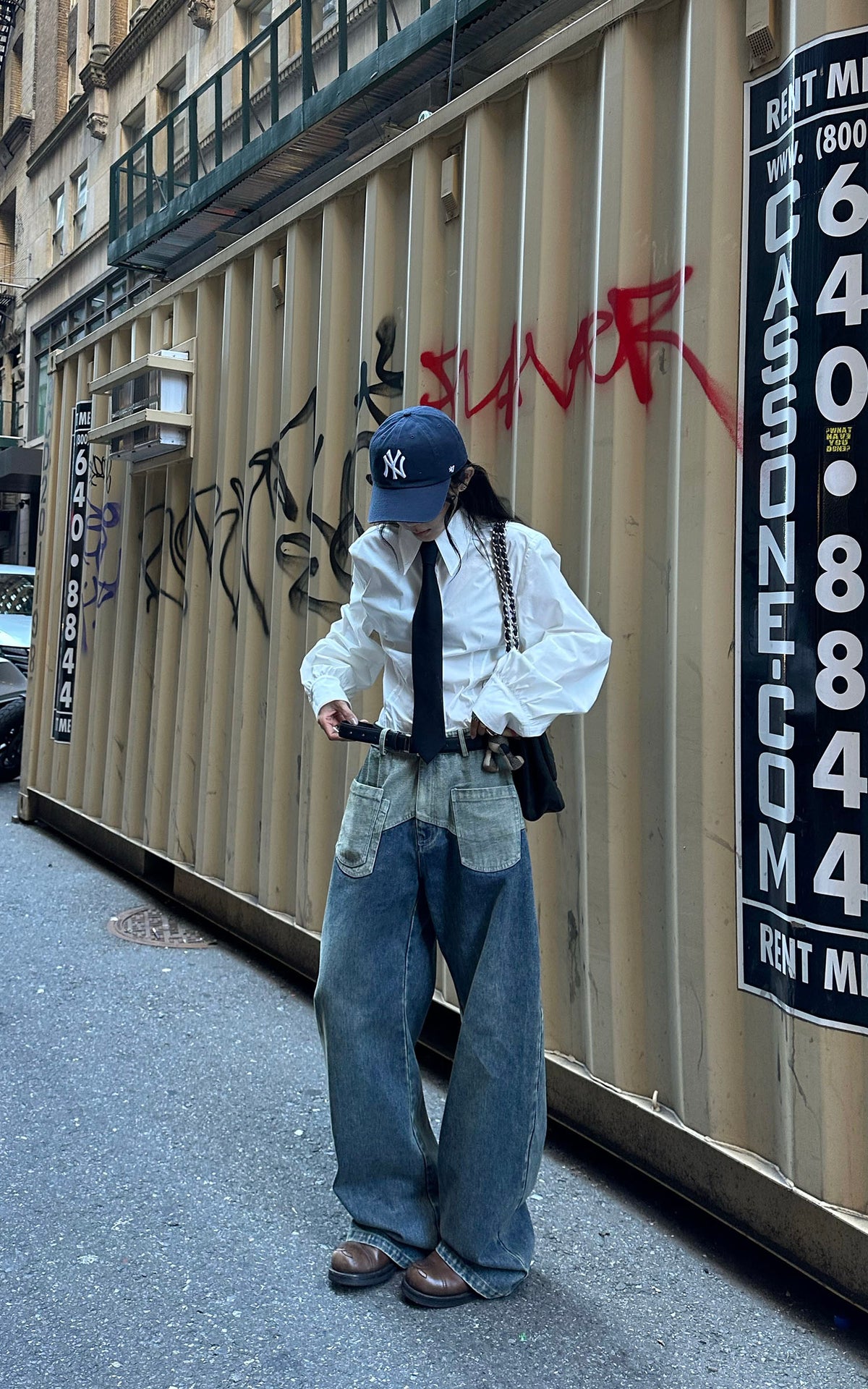 WARDEN EDGE Two-Tone Layered Baggy Denim Pants