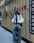 WARDEN EDGE Two-Tone Layered Baggy Denim Pants