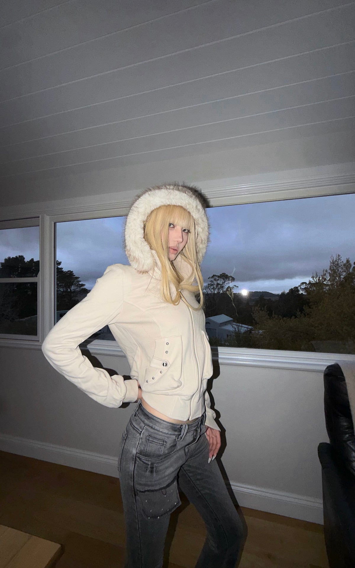 Rase le sol Fur-Trimmed Sculpted Hooded Jacket