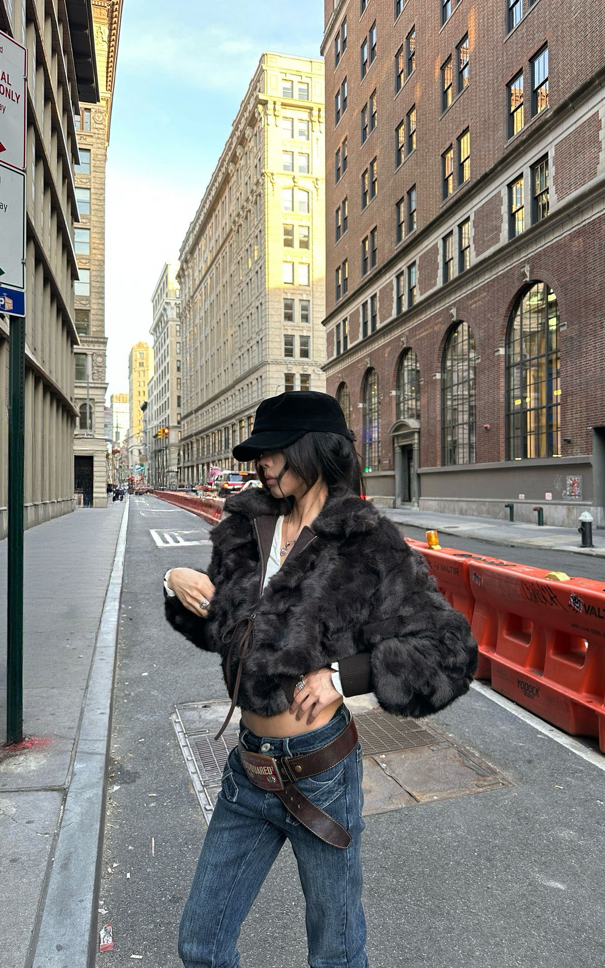 WARDEN EDGE High-Collar Cropped Faux Fur Bomber Jacket