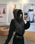 WARDEN EDGE Black Hooded Puffer Jacket with Knit Sleeves
