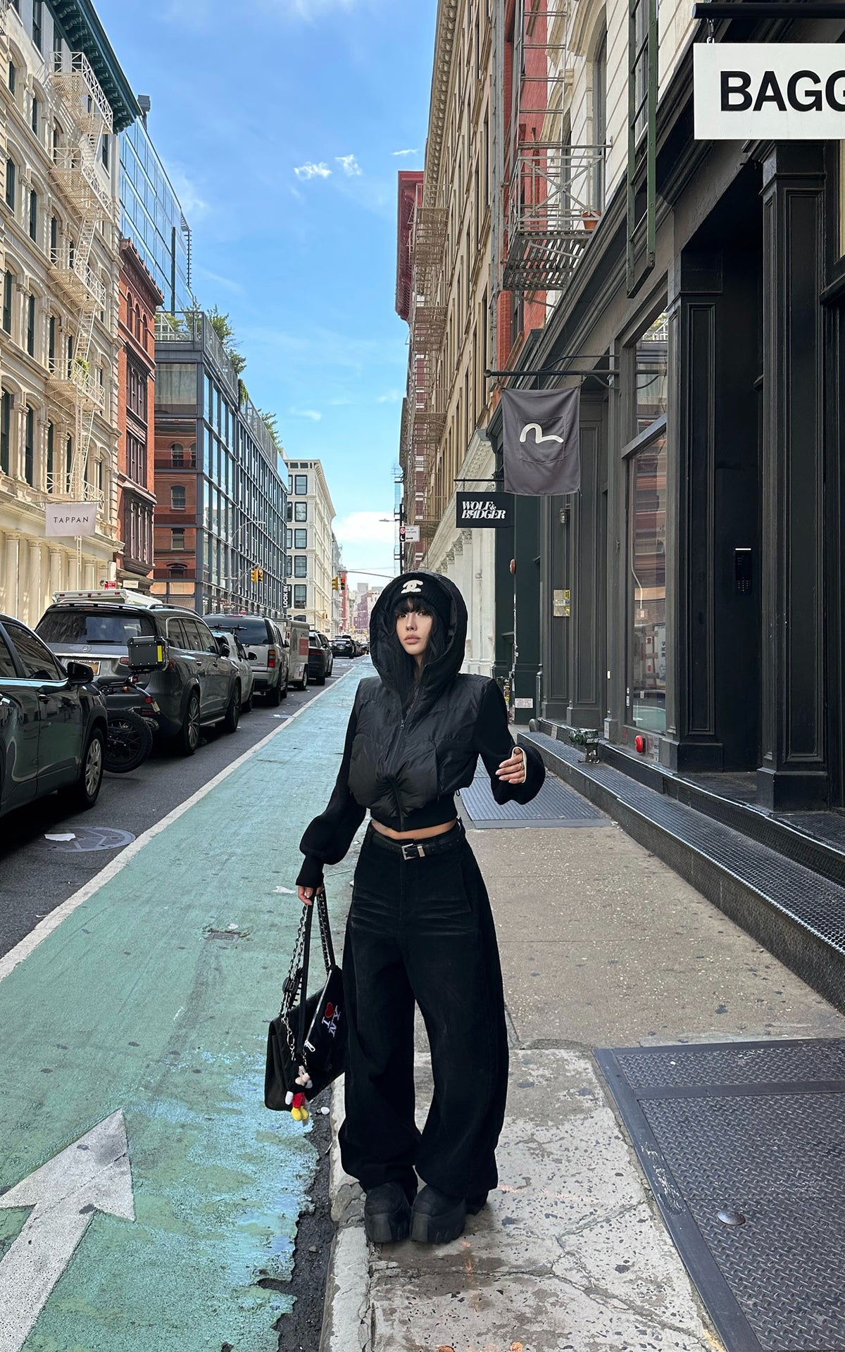 WARDEN EDGE Black Hooded Puffer Jacket with Knit Sleeves