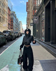 WARDEN EDGE Black Hooded Puffer Jacket with Knit Sleeves