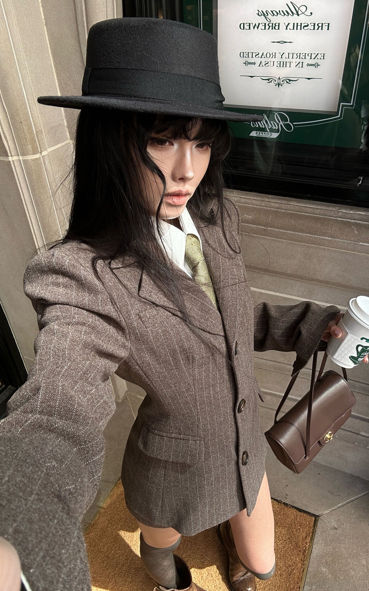WARDEN EDGE Sculpted Pinstripe Blazer &amp; Mini Skirt Set