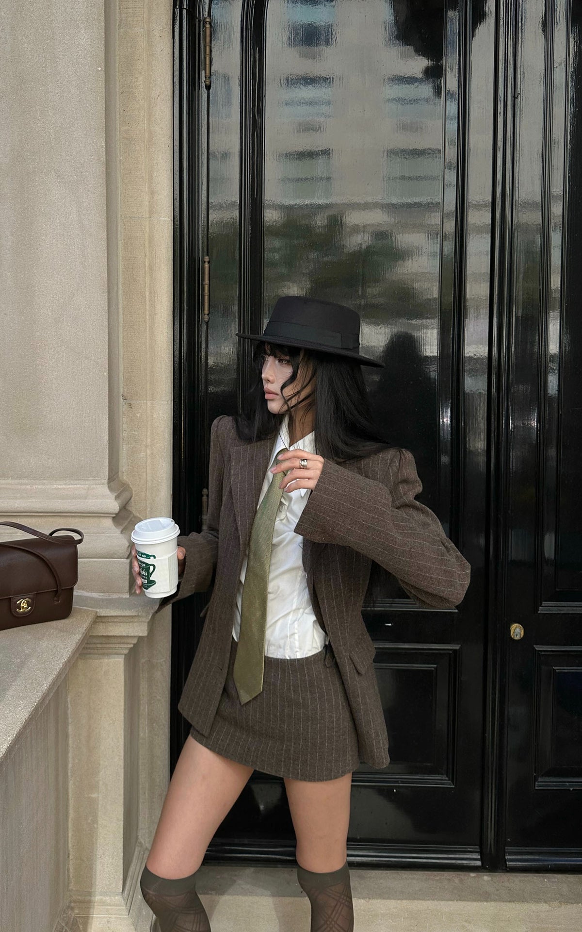 WARDEN EDGE Sculpted Pinstripe Blazer &amp; Mini Skirt Set