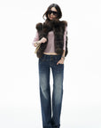 IAMXIAA Chocolate Brown Oversized Collar Fox Fur Sleeveless Vest