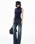 IAMXIAA Low-Rise Vintage Washed Wide-Leg Flared Jeans