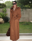ROVENTE Suede-Look Double-Breasted Belted Longline Trench Coat