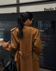 ROVENTE Suede-Look Double-Breasted Belted Longline Trench Coat