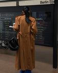 ROVENTE Suede-Look Double-Breasted Belted Longline Trench Coat