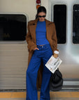 ROVENTE Suede-Look Double-Breasted Belted Longline Trench Coat