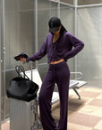 ROVENTE Knit Zip-Up Hoodie & Drawstring Wide-Leg Pants Set