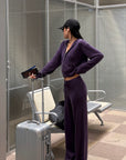 ROVENTE Knit Zip-Up Hoodie & Drawstring Wide-Leg Pants Set